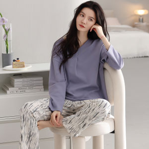 MiiOW | ชุดนอนผู้หญิงผ้าฝ้ายแท้ MiiOW ฤดูใบไม้ร่วง 2025 ชุดลำลอง แขนยาว กางเกงขายาว นุ่ม สัมผัสได้ดี ระบายอากาศได้ดี เสื้อผ้าใส่อยู่บ้าน