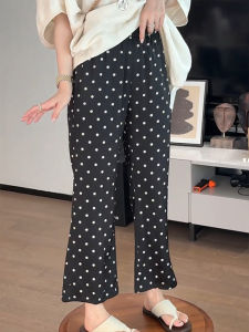 BINKAFENNY | High Waist Wide Leg Pants Womens Casual Black Polka Dot Summer Fashionable Nine Points Flared Long Trousers Korean Style