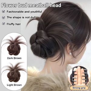 Grab Clip-On Simulated Wig Hair Chicken Hair Head Womens Low Tie Natural Fluffy Flower Bud Wigs Hairpiece Hair Extension