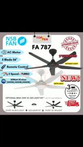 NSB FA787 Ceiling Fan 56" 42" AC Motor 5 Speed Turbo Remote Control Fan External Light Kit Kipas Siling Remote Turbo