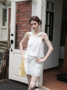 THROUS | Bộ Quần Áo Ngắn Tay Dễ Thương Không Tay Kiểu A-Line Có Nút Bánh Xe