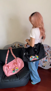 Disney Minnie Mouse Aesthetic Floral Print Travel Duffle Bag Trendy Pink Gym Bag Perfect for Travel & Picnic