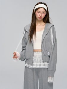 ชุดเสื้อฮู้ดลายลูกไม้ AsGony สำหรับผู้หญิง ชุดสองชิ้น แขนยาว ทรงหลวม ทรงหลวม ฤดูใบไม้ร่วง ฤดูใบไม้ผลิ