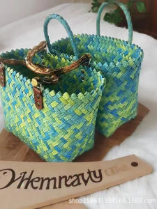 Túi Xách Đan Màu Xanh Lá Cây Túi Quà Tặng Sang Trọng Túi Quà Tặng Mùa Xuân Túi Xách Tay Dung Tích Lớn Túi Xách Đan Đơn Giản Thường Ngày Túi Xách Vải Cotton Có Thể Gấp Lại