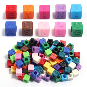 50Pcs/Lot Acrylic Square Letter Beads Colorful Large Hole Alphabet Loose Beads for Jewelry Making DIY Necklace Bracelet Supplies