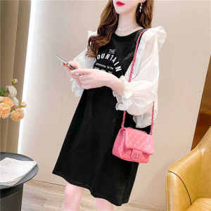 ผ้าฝ้ายบริสุทธิ์ประกบออกแบบเสื้อยืดแขนสั้น เดรส ผู้หญิงฤดูร้อนใหม่ หลวม มิดิ พลัสไซส์ ไขมัน MM ท็อป เดรส สไตล์เกาหลี