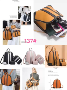 TB BAG #137 FASHION LEATHER 3IN1 BACKPACK HAND CARRY WITH DOUBLE SHOULDER BAG AND SMALL POUCH FOR WOMEN