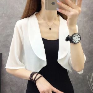 French Chiffon Ice Silk Fashion Short Jacket Top Women Summer New High-End Feel Stylish Small Size Open Cardigan Shawl