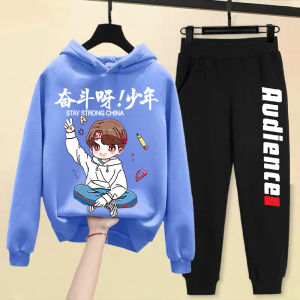 Spring Fashionable Casual Thin Two-Piece Set for Boys with Hoodie Sporty Streetwear Childrens Clothing Cotton Polyester Blend