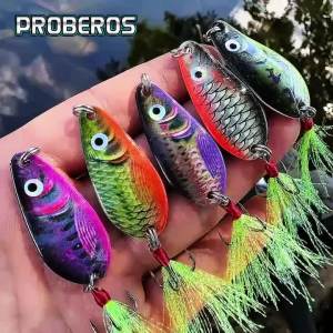 PROBEROS Metal VIB Spinner Spoon Lures Với Móc Lông Vũ Và Mồi Giả Cứng Có Kim Tuyến Để Câu Cá Ở Sông Biển Hồ