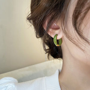 Green Drip Glaze Earrings Womens High-End Elegant Studs Lightweight Luxury New 2025 Popular Plain Circle Ear Cuff Jewelry