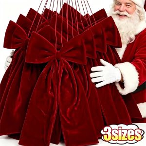 S/M/L Vintage Red Velvet Hanging Bow Christmas Ornament Tree Decoration Bow Gift Packaging Home Holiday Farmhouse Party Supply