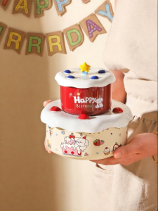 SHELI | Birthday Cake Shape Ceramic Bowl Double Layer with Lid Creative Gift Box