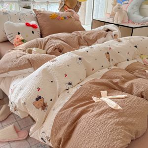 MANCAI | Water Washed Bubble Cotton Bedding Four-Piece Set Non Pure Cotton