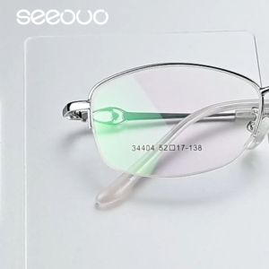 Seeouo Frame Kacamata Fashionable Wanita Stylish Kekinian Model Kotak Half Frame Metal Kokoh Plano Lens Bisa Minus 34404