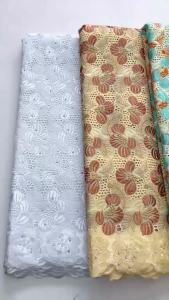 Cream Base African Swiss Voile Lace Fabric 3D Floral Embroidery Cotton Beaded Lace for Traditional Attire