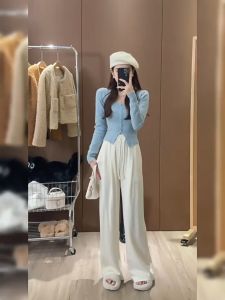 ohho#3888#เสื้อไหมพรม เสื้อกันหนาวแขนยาว คอเหลี่ยม คาร์ดิแกน แขนยาว ผ้าถัก สีทึบ สไตล์เกาหลี เสื้อครอป Clothing ผู้หญิง Lady Women