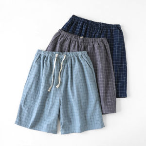 Summer Cotton Shorts Beach Pants Men Loose Casual Five-Quarter Large Size Home Plaid Big Underwear Thin Comfortable Sleepwear