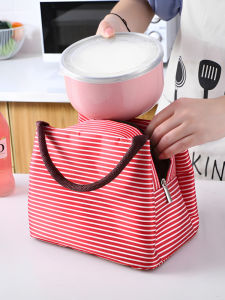 Insulated Canvas Lunch Box Bag Womens Handbag Portable Picnic Bag Double Zipper Soft Square Bag Printable Bento Box Bag