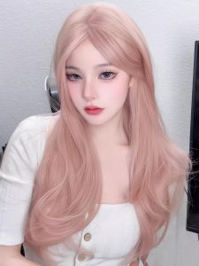 Zozoa Home Wild Rose Long Curl Wig Orange Pink Lolita Ladies Group Atmosphere Big Wave Middle Parting Bangs Daily Full Coverage Wig