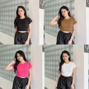 Vivi Top Rib Baju Wanita Atasan Lengan Pendek Korean Style Kekinian Terbaru Ootd by Clashe