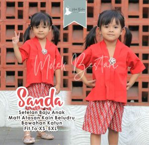 SANDA Baju Setelan Kebaya Bludru Usia 1-13 Tahun Seragam Tradisional Batik Anak Perempuan Terbaru