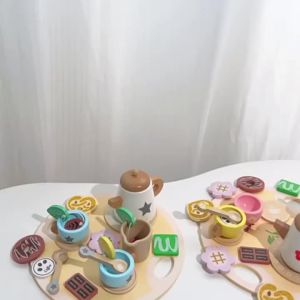 Wooden Kitchen Play Toys Kitchen Simulation Tea Set Afternoon Tea Activity Games Pretend Play Kitchen Accessories Toy for Kids