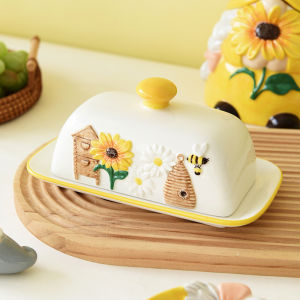 Spring Bee Sunflower Fairy Ceramic Dessert Plate Butter Dish Dining Utensils Western Style Irregular Shape Home Use Cartoon Pattern