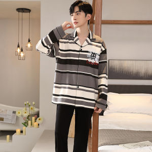miiow | Pure Cotton Catman Sleepwear Set For Men Spring Autumn Long Sleeve Long Pants Home Leisure Comfortable Breathable Sweat Absorbent