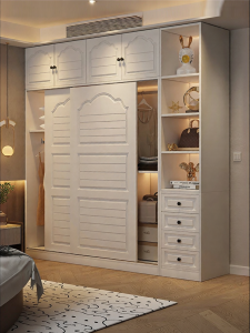 Sliding Door Solid Wood Storage Wardrobe for Bedrooms and Rental Units Economy