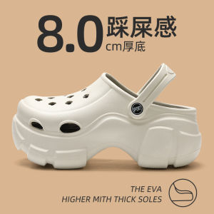 หนาพิเศษ ผู้หญิง รองเท้าแตะ 2024 รองเท้าส้นสูงใหม่ สีดำ รองเท้าแตะครึ่งเย็นสํานักงานชายหาด ฤดูร้อน รองเท้าแบบสวมแบบกลวงออกวัสดุ Eva