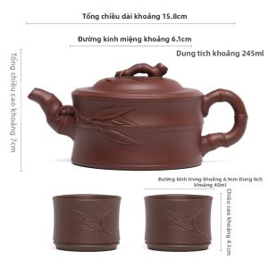 CANGHUTIANXIA | Bộ Ấm Chén Sứ Đất Tím Thiết Kế Bằng Tre Handmade