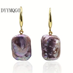 Purple Pearl Earrings Rectangular Natural Baroque Pearl Pendant Earrings Suitable For daily Party Wear