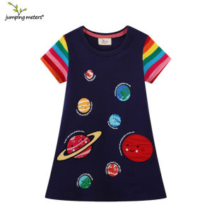 Jumping Meters | Jumping Meters Summer Princess Girls Dress Space Embroidery Short Sleeve Kids Birthday Party Costume Frocks Childrens Clothes