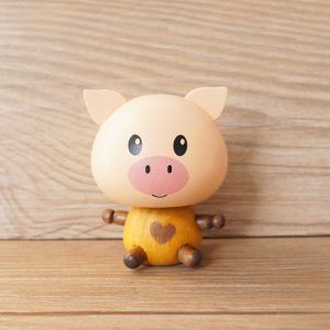 Wooden Carved Head-Shaking Dolls Nordic Style Decorative Ornaments for Car Creative Safe Keeping Wooden Crafts Animal Shapes