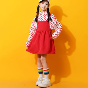 Quần Short Vai Màu Đỏ Phong Cách HongKong Cổ Điển Cho Bé Gái Quần Áo Biểu Diễn Đội Cổ Vũ Cho Học Sinh Tiểu Học Quần Áo Lớp