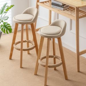 Rotating Solid Wood Bar Stool European Style