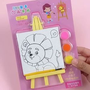 Kids DIY Mini Painting Kit - Canvas Board Easel Brush & Colors for Art & Craft for Children Gift Idea Party Favor