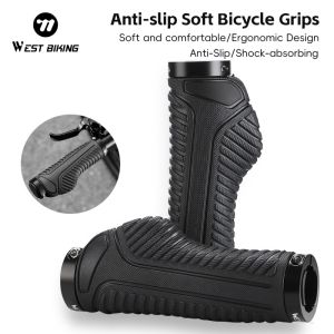 WEST BIKING Ergonomic Bicycle Grips TPE Anti-Slip Gecko Palm Print Aluminum Lock Ring 22.2mm MTB Road Bike Handlebar Grips