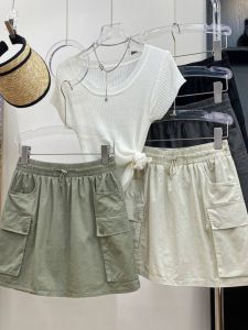 Plus Size Womens 150.00kg American Retro Big Workwear with Pocket Short Skirt Plus Size Ladies Summer Thin Elastic Waist Skirt 2
