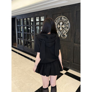 Harajuku Style Womens Casual Hoodie Jacket Rabbit Ear Design A-Line Mini Skirt Set plus Size Streetwear Autumn Outfit