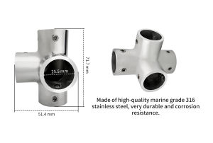 4-Way 316 Stainless Steel Hand Rail Fittings 90 Degree Connector For 22/25mm Tube Boat Accessories