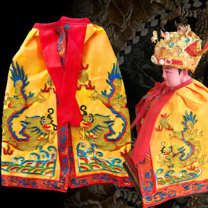 Double Dragon Silk Brocade Cheongsam Divinity Robe Cantonese Embroidery Gold Thread Fujian Origin Deity Robe Folk Art Craft