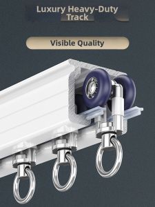 Quiet Hanging Rail Curtain Track Box With Hooks Sliding Wheels Clips Top Side Mounting Flexible