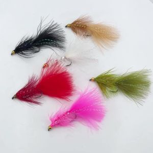 6PCS/30PCS Brass Bead Head Woolly Bugger Streamers Fly Fishing Lures #4 #6 #8 Barbed Hook Trout Bass Pike Flies Bait 6 Colors