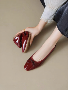 Reemoor | Genuine Leather Flat Shoes for Commuting with Bow