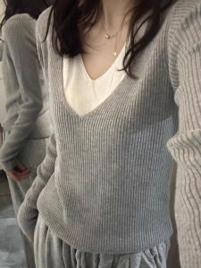 SHUQINGLAI | V-Neck Knit Sweater for Women Autumn Fashion Korean Style
