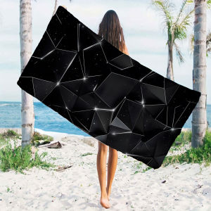 Black Geometric Crystal Polygon Quick Drying Microfiber Beach Towel Lightweight for Swimming Camping Yoga - Bath Towel