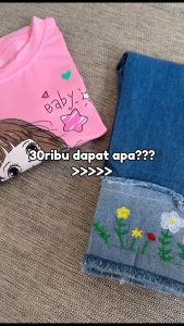 Setelan Anak Bayi Cewek Kaos & Celana Denim Lengan Pendek Usia 1-5 Tahun