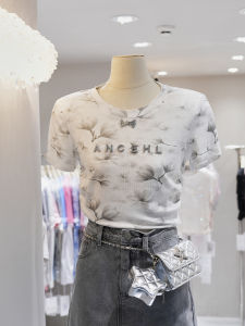 Áo Thun Nữ Tay Ngắn in Họa Tiết Mùa Hè Ôm Vừa Vặn Quần Áo Công Sở Phong Cách Hàn Quốc Áo Thun Cotton Mỏng